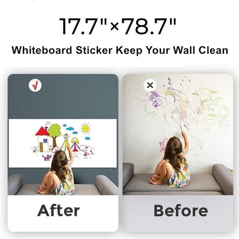 ملصق سبورة بيضاء للمسح الجاف 2 لفات 1.5 قدم × 6.6 قدم ورق جدران مقشر لاصق ذاتي اللصق لرسم مؤتمرات الفصول الدراسية والمكتب المنزلي، 2 علامة إضافية in Kuwait
