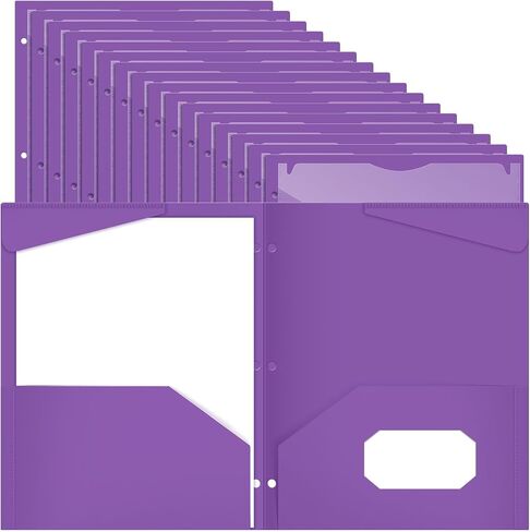 Henoyso 100 Pack 2 Pocket Folders with Clear Front Pocket 3 Hole Punched Plastic Heavy Duty Folders with Pockets for 3 Ring Binder Folders for 11 x 9 Inch Paper Holder Office Classroom (Purple) in Saudi Arabia