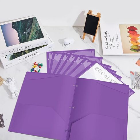 Henoyso 100 Pack 2 Pocket Folders with Clear Front Pocket 3 Hole Punched Plastic Heavy Duty Folders with Pockets for 3 Ring Binder Folders for 11 x 9 Inch Paper Holder Office Classroom (Purple) in Saudi Arabia