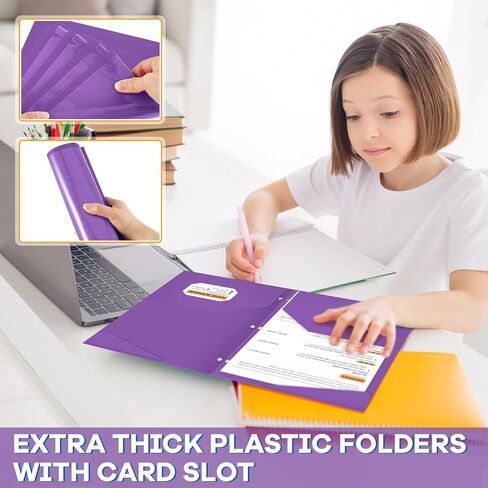 Henoyso 100 Pack 2 Pocket Folders with Clear Front Pocket 3 Hole Punched Plastic Heavy Duty Folders with Pockets for 3 Ring Binder Folders for 11 x 9 Inch Paper Holder Office Classroom (Purple) in Saudi Arabia