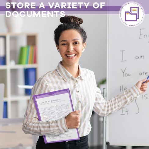 Henoyso 100 Pack 2 Pocket Folders with Clear Front Pocket 3 Hole Punched Plastic Heavy Duty Folders with Pockets for 3 Ring Binder Folders for 11 x 9 Inch Paper Holder Office Classroom (Purple) in Saudi Arabia
