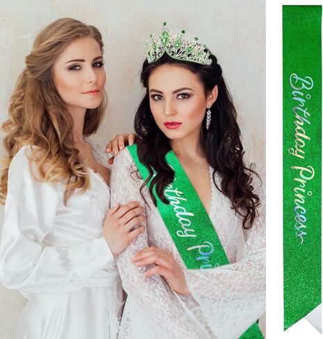 VELSCRUN Green Crystal Birthday Tiara Crowns for Women Girls Elegant Princess Crown Headband Birthday Girls Sash Happy Birthday Princess Party Decorations Birthday Cake Topper Hair Accessories in Saudi Arabia