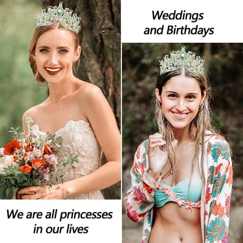 VELSCRUN Green Crystal Birthday Tiara Crowns for Women Girls Elegant Princess Crown Headband Birthday Girls Sash Happy Birthday Princess Party Decorations Birthday Cake Topper Hair Accessories in Saudi Arabia