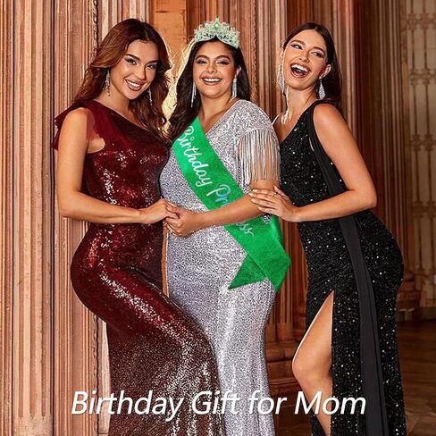 VELSCRUN Green Crystal Birthday Tiara Crowns for Women Girls Elegant Princess Crown Headband Birthday Girls Sash Happy Birthday Princess Party Decorations Birthday Cake Topper Hair Accessories in Saudi Arabia