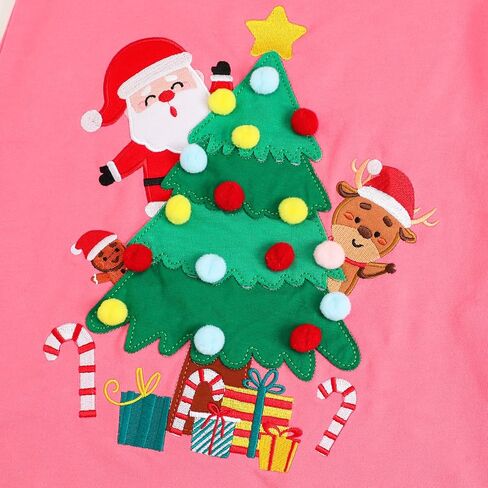 HILEELANG Toddler Girl Long Sleeve Christmas Dress Cotton Casual Jersey Shirt Playwear Applique Dress in Saudi Arabia