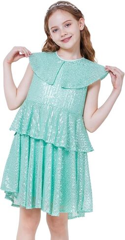 WULFUL Girls Sequin Dress Sparkly Party A-line Flutter Neckline Dual-Layer Holiday Prom Formal Dresses 5-12Y in Saudi Arabia