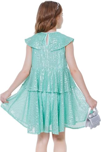 WULFUL Girls Sequin Dress Sparkly Party A-line Flutter Neckline Dual-Layer Holiday Prom Formal Dresses 5-12Y in Saudi Arabia