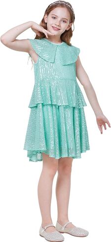 WULFUL Girls Sequin Dress Sparkly Party A-line Flutter Neckline Dual-Layer Holiday Prom Formal Dresses 5-12Y in Saudi Arabia