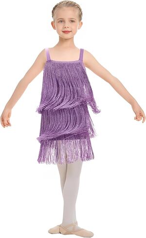 Little Kids Girls Sequin Fringe Dress - Sparkly Tassel Sleeveless Zip Back Party Latin Dance Wear Concert Outfits in Saudi Arabia