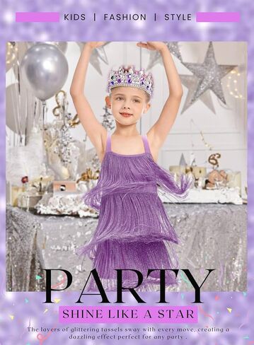 Little Kids Girls Sequin Fringe Dress - Sparkly Tassel Sleeveless Zip Back Party Latin Dance Wear Concert Outfits in Saudi Arabia