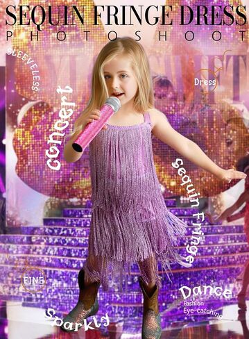 Little Kids Girls Sequin Fringe Dress - Sparkly Tassel Sleeveless Zip Back Party Latin Dance Wear Concert Outfits in Saudi Arabia