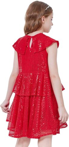 WULFUL Girls Sequin Dress Sparkly Party A-line Flutter Neckline Dual-Layer Holiday Prom Formal Dresses 5-12Y in Saudi Arabia