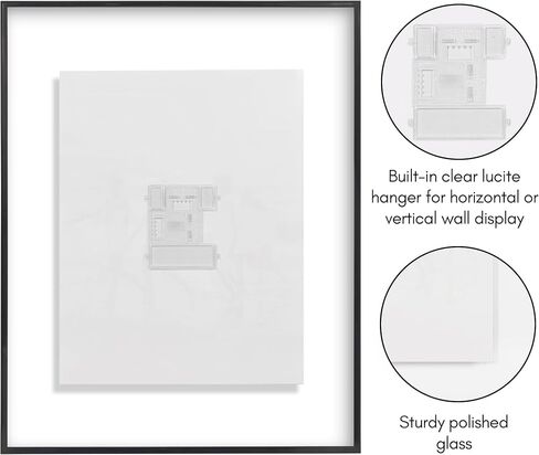 إطار صورة عائم من Americanflat مقاس 16 × 20 مع زجاج مقاوم للكسر - يناسب الصور مقاس 11 × 14 أو إطار صور أصغر حجمًا - مجموعة Fusion Float - إطار عائم لعرض الحائط - أسود in Kuwait