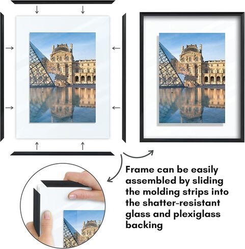 إطار صورة عائم من Americanflat مقاس 16 × 20 مع زجاج مقاوم للكسر - يناسب الصور مقاس 11 × 14 أو إطار صور أصغر حجمًا - مجموعة Fusion Float - إطار عائم لعرض الحائط - أسود in Kuwait