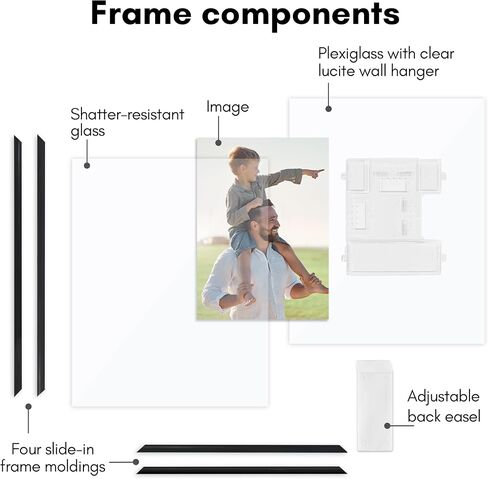 إطار صورة عائم من Americanflat مقاس 16 × 20 مع زجاج مقاوم للكسر - يناسب الصور مقاس 11 × 14 أو إطار صور أصغر حجمًا - مجموعة Fusion Float - إطار عائم لعرض الحائط - أسود in Kuwait