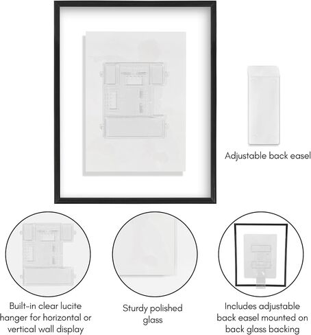 إطار صورة عائم من Americanflat مقاس 16 × 20 مع زجاج مقاوم للكسر - يناسب الصور مقاس 11 × 14 أو إطار صور أصغر حجمًا - مجموعة Fusion Float - إطار عائم لعرض الحائط - أسود in Kuwait