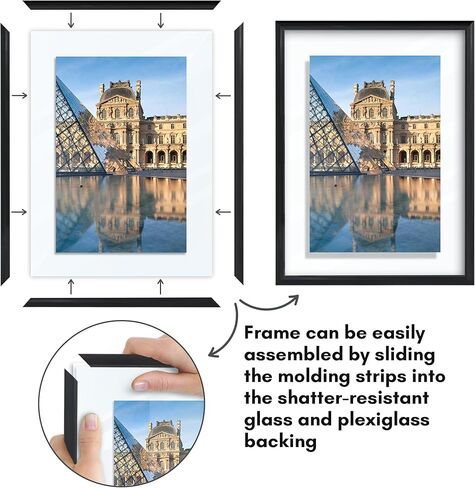 إطار صورة عائم من Americanflat مقاس 16 × 20 مع زجاج مقاوم للكسر - يناسب الصور مقاس 11 × 14 أو إطار صور أصغر حجمًا - مجموعة Fusion Float - إطار عائم لعرض الحائط - أسود in Kuwait