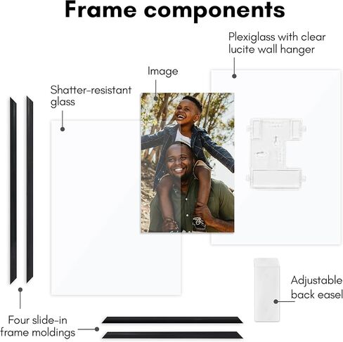 إطار صورة عائم من Americanflat مقاس 16 × 20 مع زجاج مقاوم للكسر - يناسب الصور مقاس 11 × 14 أو إطار صور أصغر حجمًا - مجموعة Fusion Float - إطار عائم لعرض الحائط - أسود in Kuwait
