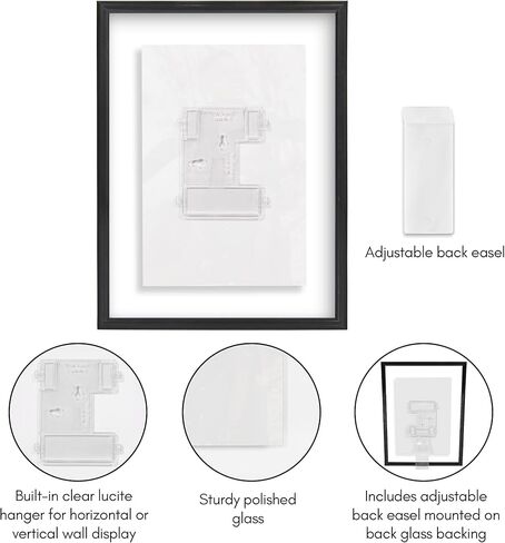 إطار صورة عائم من Americanflat مقاس 16 × 20 مع زجاج مقاوم للكسر - يناسب الصور مقاس 11 × 14 أو إطار صور أصغر حجمًا - مجموعة Fusion Float - إطار عائم لعرض الحائط - أسود in Kuwait