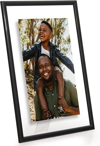 إطار صورة عائم من Americanflat مقاس 16 × 20 مع زجاج مقاوم للكسر - يناسب الصور مقاس 11 × 14 أو إطار صور أصغر حجمًا - مجموعة Fusion Float - إطار عائم لعرض الحائط - أسود in Kuwait