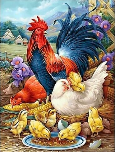 MXJSUA Rooster Diamond Art Painting Kits for Adults, Diamond Art Rooster, Diamond Art 5d Full Drill Rooster Round Diamond Art Painting Roosters, Hen Chick Diamond Dots Bead by Numbers Kits 12x16 inch in Saudi Arabia