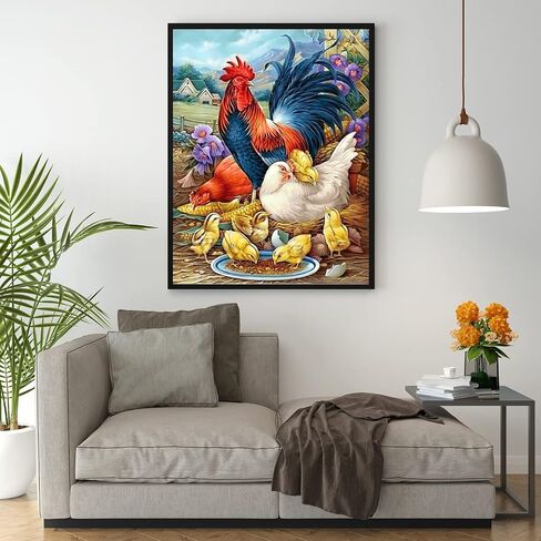 MXJSUA Rooster Diamond Art Painting Kits for Adults, Diamond Art Rooster, Diamond Art 5d Full Drill Rooster Round Diamond Art Painting Roosters, Hen Chick Diamond Dots Bead by Numbers Kits 12x16 inch in Saudi Arabia