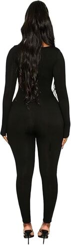 المرأة طويلة الأكمام Bodycon حللا عميق مغرفة الرقبة سليم السراويل رومبير قطعة واحدة وتتسابق in Kuwait
