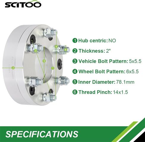 SCITOO 4X 5x5 to 6x5.5 Wheel Spacers Adapters 6 Lug 14x1.5 78.1mm 2" fits for 1979-1986 for C1500 1999-2014 for Grand for Cherokee 1975-1986 for C10 in Saudi Arabia