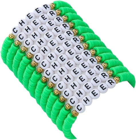 12Pcs Polymer Clay CHEER Stackable Friendship Bracelets Colorful Multilayer Heishi Surfer Clay Gold Beaded CHEER Stretch Bracelets for Women Men Game Day Jewelry Team Cheer Gifts in Saudi Arabia
