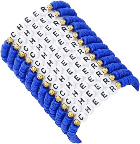12Pcs Polymer Clay CHEER Stackable Friendship Bracelets Colorful Multilayer Heishi Surfer Clay Gold Beaded CHEER Stretch Bracelets for Women Men Game Day Jewelry Team Cheer Gifts in Saudi Arabia