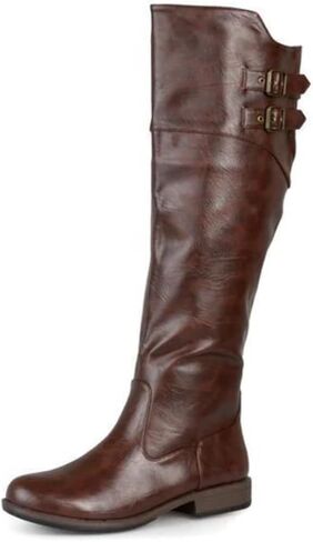 Journee Collection Womens Tori Knee-High Boots with Round-Toe and Buckled Strap Details, Black, 10 in Saudi Arabia