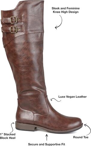 Journee Collection Womens Tori Knee-High Boots with Round-Toe and Buckled Strap Details, Black, 10 in Saudi Arabia
