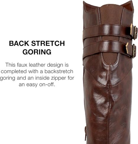Journee Collection Womens Tori Knee-High Boots with Round-Toe and Buckled Strap Details, Black, 10 in Saudi Arabia