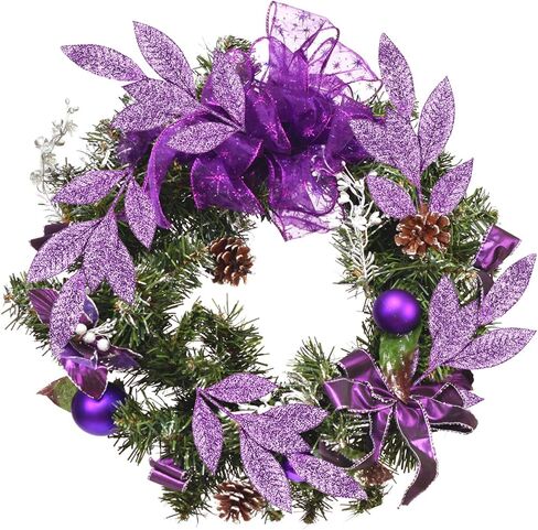 DERAYEE 12 Pcs Artificial Purple Glitter Leaf Spray Picks, 12 Inch Fake Floral Leaf Branches for Winter Christmas Tree DIY Wreath Vase Fillers Wedding Table Centerpieces Decorations in Kuwait