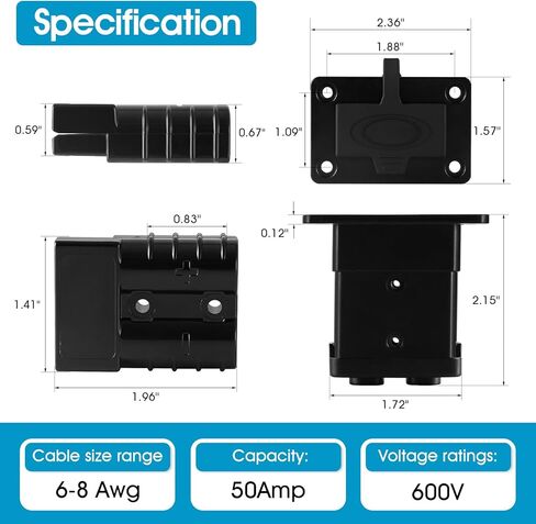 بطارية مقاومة للماء بقدرة 50 أمبير، توصيل سريع مع لوحة تثبيت مقاومة للماء، قابس قياس 6-8، طقم لوحة مجوفة مثبتة على السقف للسيارة والونش والمقطورة (أحمر رمادي أسود) (رمادي) in Kuwait