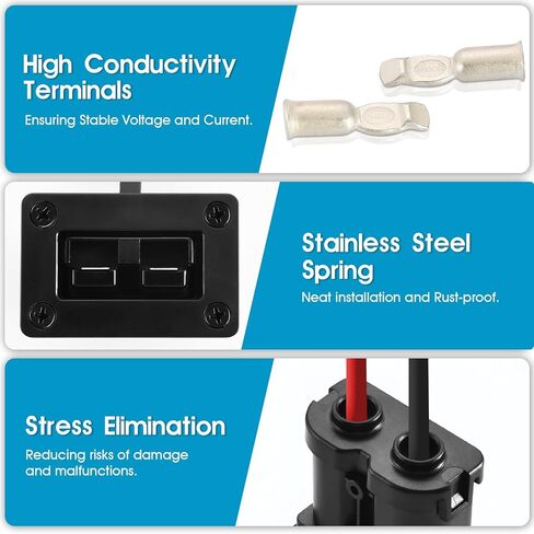 بطارية مقاومة للماء بقدرة 50 أمبير، توصيل سريع مع لوحة تثبيت مقاومة للماء، قابس قياس 6-8، طقم لوحة مجوفة مثبتة على السقف للسيارة والونش والمقطورة (أحمر رمادي أسود) (رمادي) in Kuwait