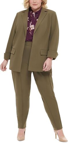 Calvin Klein Womens Plus Cuffed Notch Collar Open-Front Blazer Green 24W in Kuwait