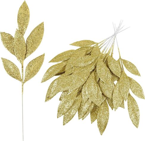 DERAYEE 12 Pcs Artificial Purple Glitter Leaf Spray Picks, 12 Inch Fake Floral Leaf Branches for Winter Christmas Tree DIY Wreath Vase Fillers Wedding Table Centerpieces Decorations in Kuwait