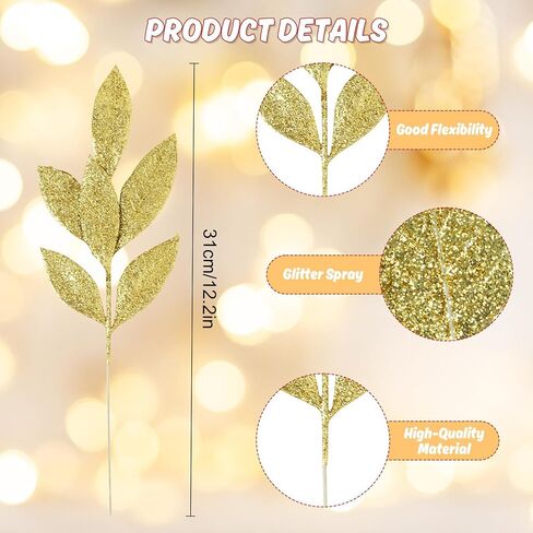 DERAYEE 12 Pcs Artificial Purple Glitter Leaf Spray Picks, 12 Inch Fake Floral Leaf Branches for Winter Christmas Tree DIY Wreath Vase Fillers Wedding Table Centerpieces Decorations in Kuwait