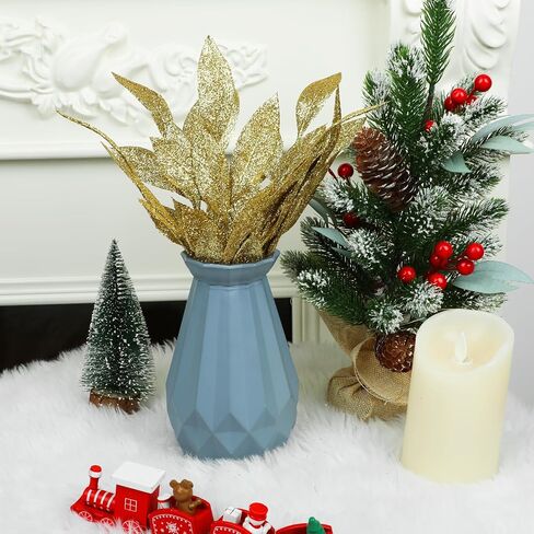 DERAYEE 12 Pcs Artificial Purple Glitter Leaf Spray Picks, 12 Inch Fake Floral Leaf Branches for Winter Christmas Tree DIY Wreath Vase Fillers Wedding Table Centerpieces Decorations in Kuwait