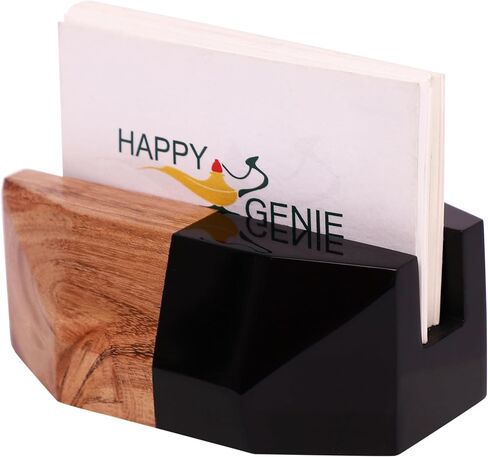 Business Card Holder for Desk - Resin and Wood Desk Business Card Holder Display, Desktop Business Cards Organizer, Cards Stand for Office, Geometric Multifaceted Design (Black) in Saudi Arabia