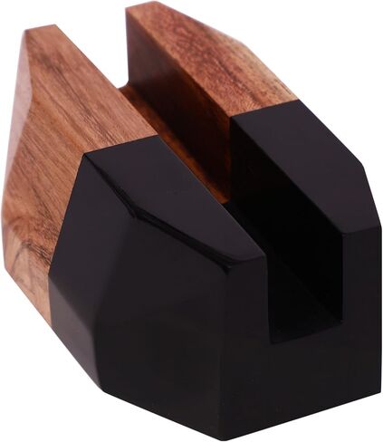 Business Card Holder for Desk - Resin and Wood Desk Business Card Holder Display, Desktop Business Cards Organizer, Cards Stand for Office, Geometric Multifaceted Design (Black) in Saudi Arabia