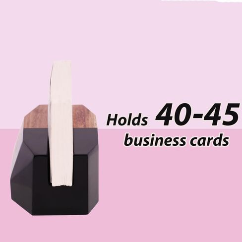 Business Card Holder for Desk - Resin and Wood Desk Business Card Holder Display, Desktop Business Cards Organizer, Cards Stand for Office, Geometric Multifaceted Design (Black) in Saudi Arabia