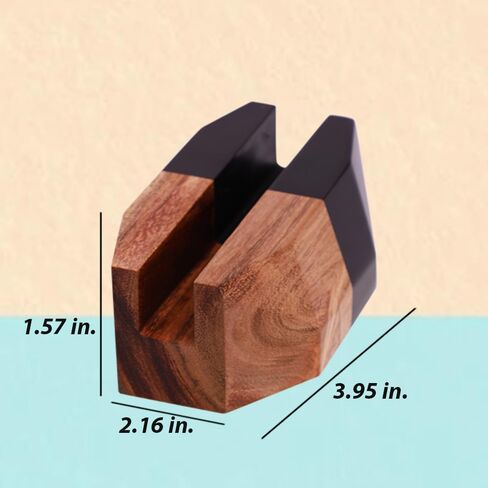 Business Card Holder for Desk - Resin and Wood Desk Business Card Holder Display, Desktop Business Cards Organizer, Cards Stand for Office, Geometric Multifaceted Design (Black) in Saudi Arabia