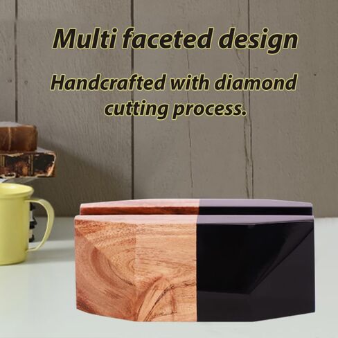Business Card Holder for Desk - Resin and Wood Desk Business Card Holder Display, Desktop Business Cards Organizer, Cards Stand for Office, Geometric Multifaceted Design (Black) in Saudi Arabia