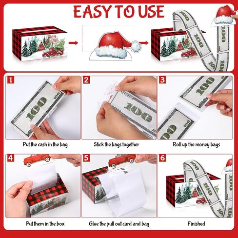 Blosssound 12 Set Christmas Money Box for Cash Gift Pull Christmas Money Dispenser and Gift Bag Set Christmas Cash Gift Boxes with Card and Transparent Bags for Xmas Holiday Party Favors in Saudi Arabia