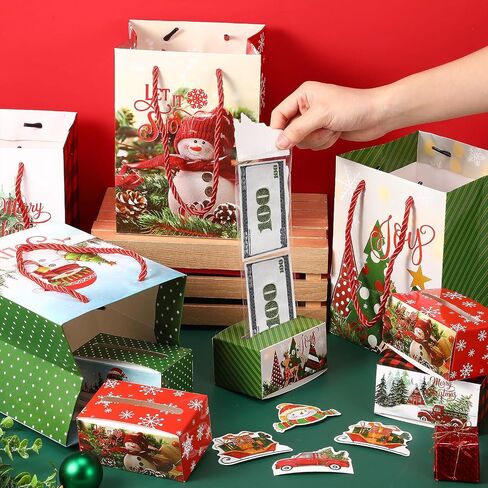 Blosssound 12 Set Christmas Money Box for Cash Gift Pull Christmas Money Dispenser and Gift Bag Set Christmas Cash Gift Boxes with Card and Transparent Bags for Xmas Holiday Party Favors in Saudi Arabia