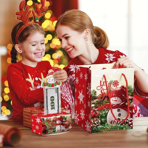 Blosssound 12 Set Christmas Money Box for Cash Gift Pull Christmas Money Dispenser and Gift Bag Set Christmas Cash Gift Boxes with Card and Transparent Bags for Xmas Holiday Party Favors in Saudi Arabia