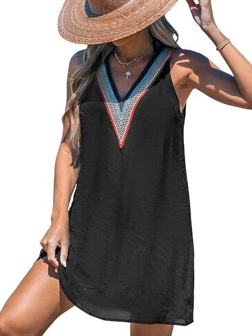 CUPSHE Womens Sleeveless Swimsuit Coverups Casual T-Shirt Beach Tank Dress Lace Trim Bikini Swim Cover Up in Saudi Arabia