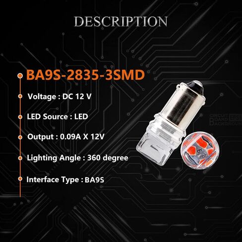 EverBright BA9S 1895 Led Bulb,53 57 T4W 64111 BA9 Bayonet LED Interior Exterior Light For Car Map Dome Trunk Width Light 2835 3SMD 12V,Red (Pack of 10) in Saudi Arabia